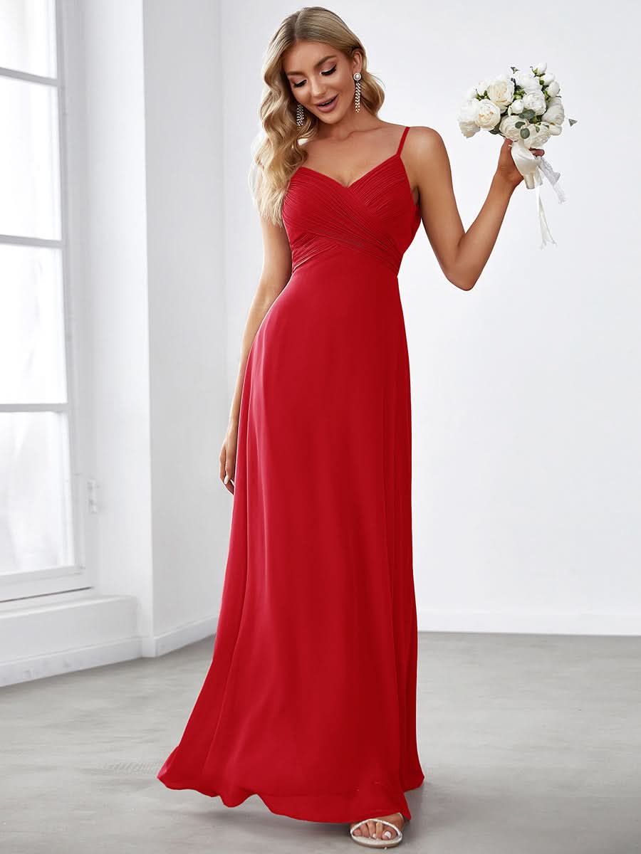 Sweetheart Draped Back Maxi Bridesmaid Dress #color_Red