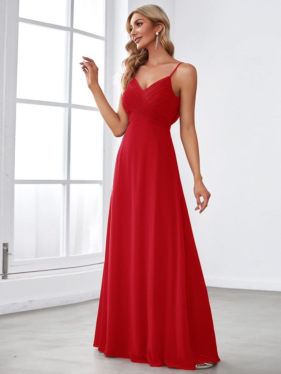 Sweetheart Draped Back Maxi Bridesmaid Dress #color_Red