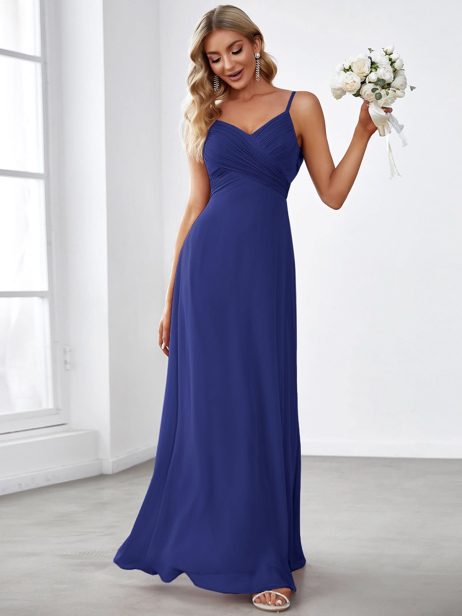 Sweetheart Draped Back Maxi Bridesmaid Dress #color_Sapphire Blue