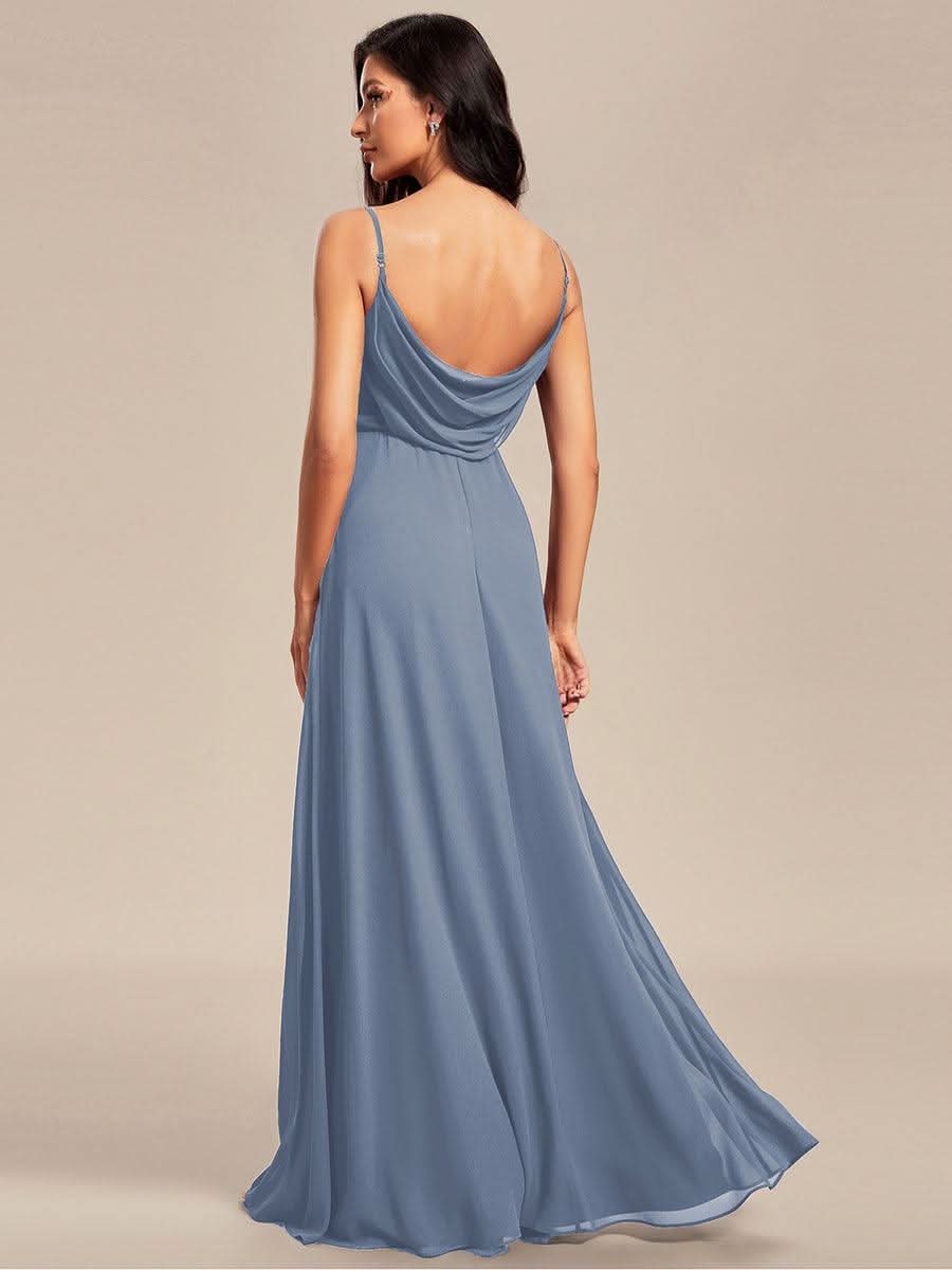 Sweetheart Draped Back Maxi Bridesmaid Dress #color_Slate Blue