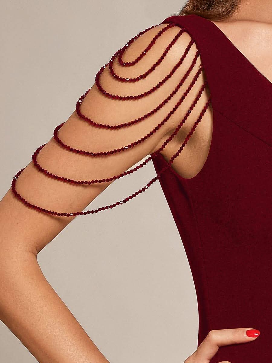 Sleeveless with Chain Bodycon Mermaid High Slit Formal Evening Dress #color_Burgundy