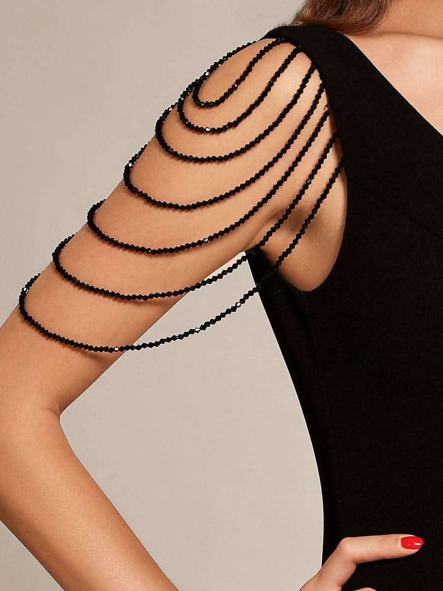 Sleeveless with Chain Bodycon Mermaid High Slit Formal Evening Dress #color_Black