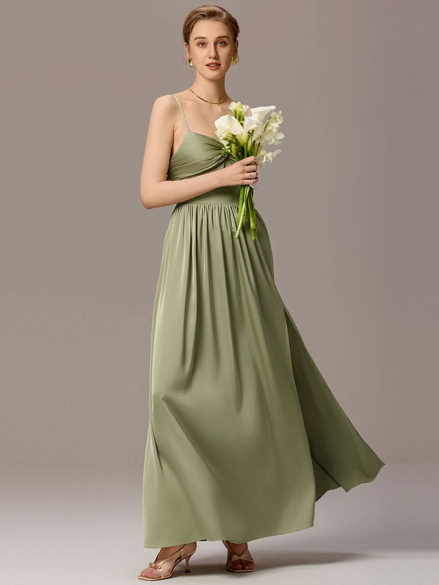 Satin Pleated Back-Tie Sleeveless Maxi Bridesmaid Dress #color_Sage Green