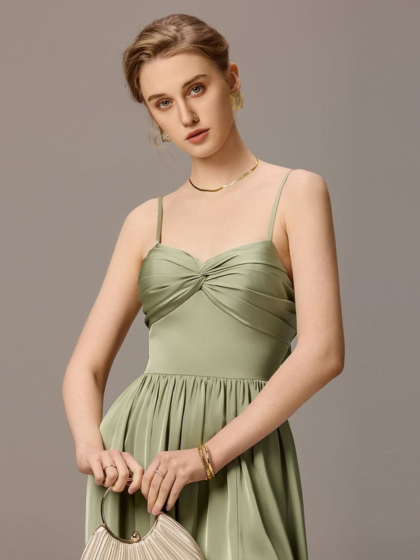 Satin Pleated Back-Tie Sleeveless Maxi Bridesmaid Dress #color_Sage Green Satin Pleated Back-Tie Sleeveless Maxi Bridesmaid Dress