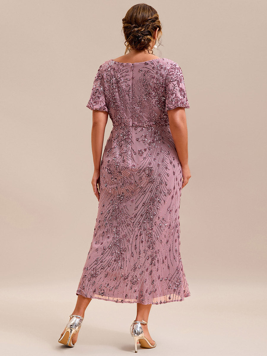 Floral Sequin Ruffled Sleeve Mermaid Formal Dresses #color_Purple Orchid