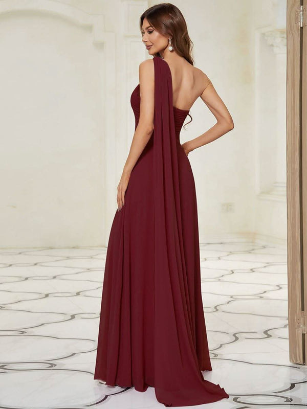 One Shoulder Pleated Chiffion Bridesmaid Sleeves #color_Burnt Orange ever ANAYA|One Shoulder Pleated Chiffion Bridesmaid Sleeves1