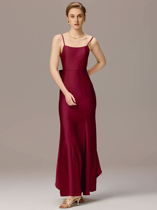Mermaid Bow Stretch Satin Maxi Bridesmaid Dress