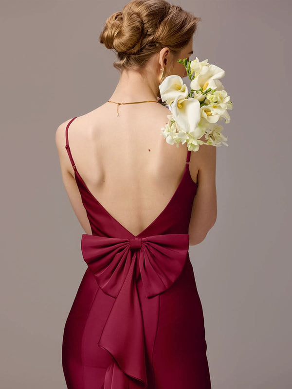 Mermaid Bow Stretch Satin Maxi Bridesmaid Dress