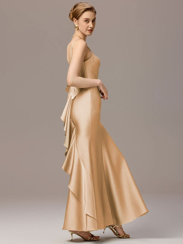 Mermaid Bow Stretch Satin Maxi Bridesmaid Dress