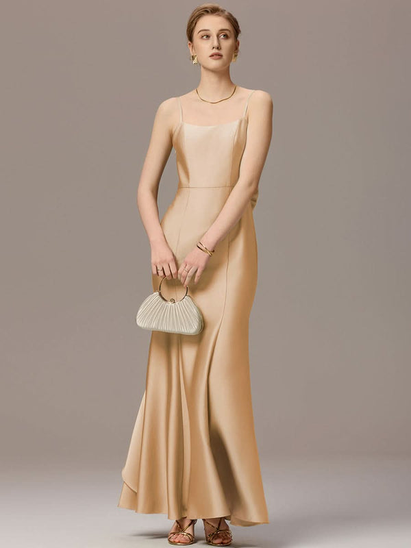 Mermaid Bow Stretch Satin Maxi Bridesmaid Dress