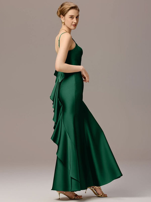Mermaid Bow Stretch Satin Maxi Bridesmaid Dress