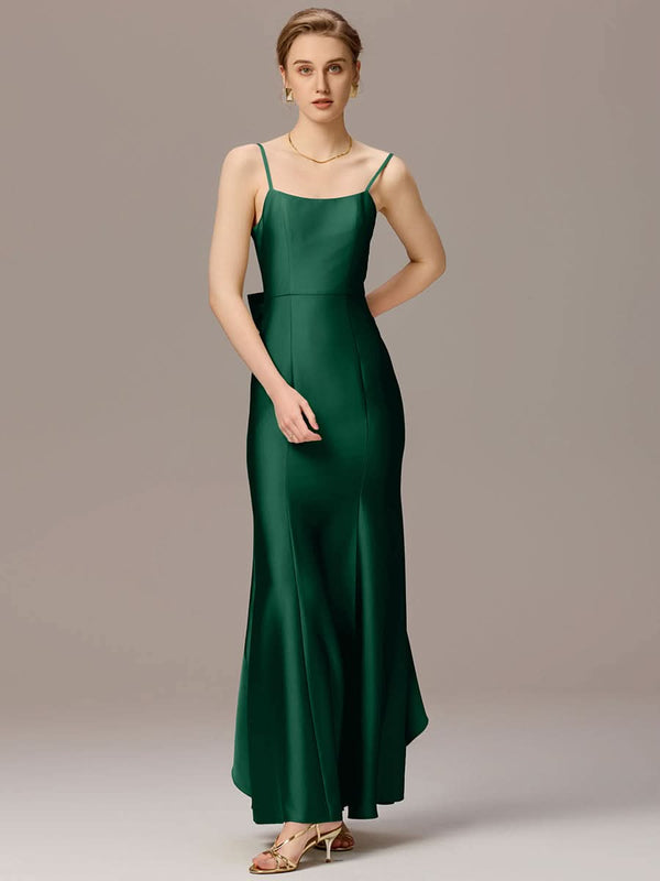 Mermaid Bow Stretch Satin Maxi Bridesmaid Dress