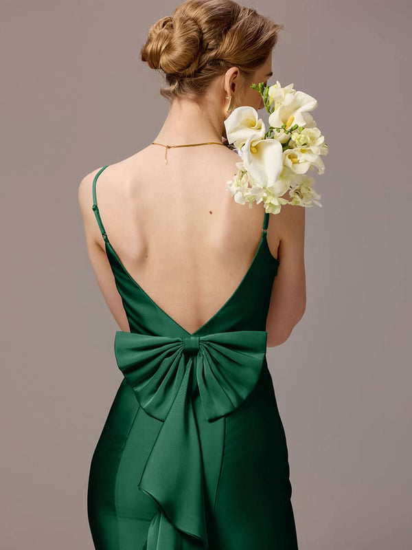 Mermaid Bow Stretch Satin Maxi Bridesmaid Dress