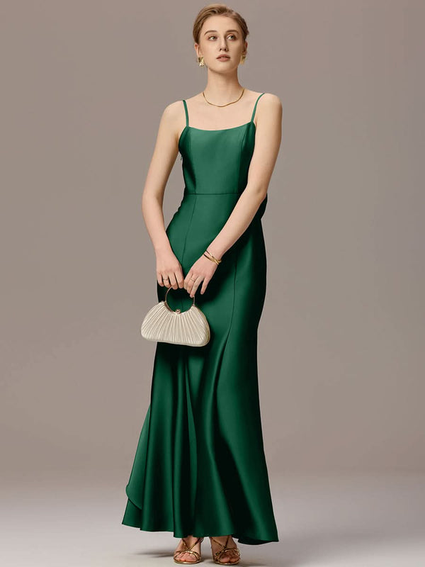 Mermaid Bow Stretch Satin Maxi Bridesmaid Dress