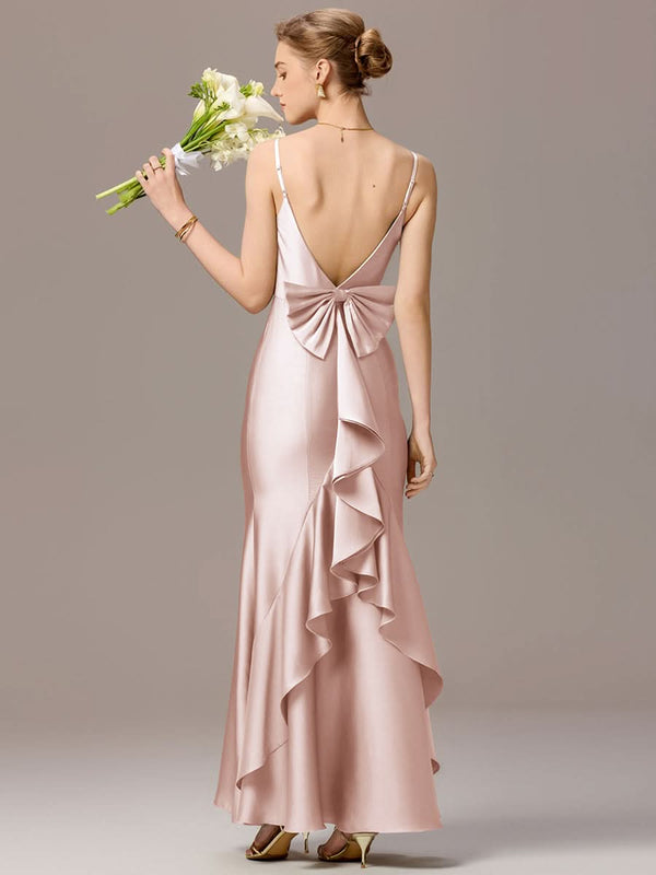 Mermaid Bow Stretch Satin Maxi Bridesmaid Dress