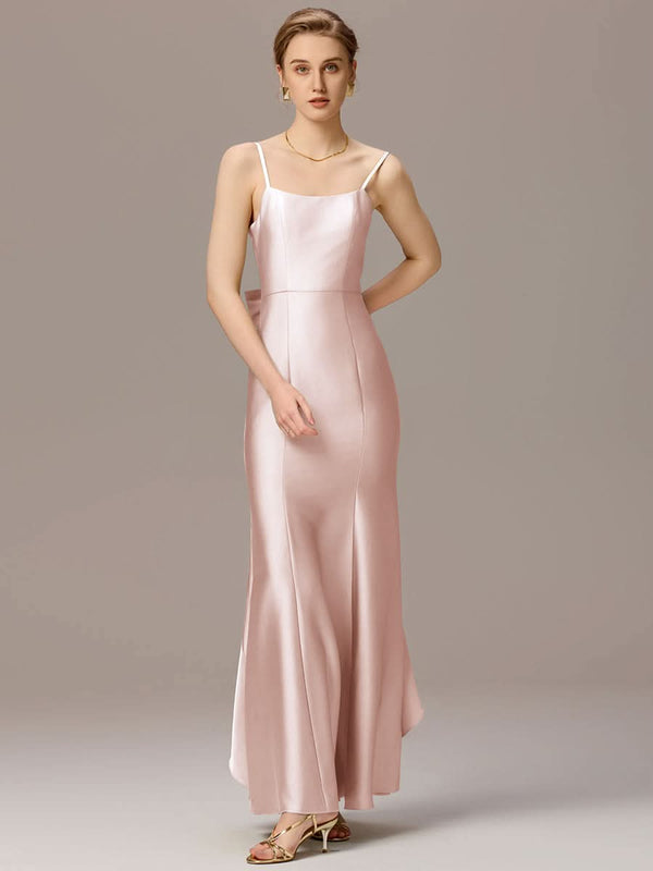 Mermaid Bow Stretch Satin Maxi Bridesmaid Dress