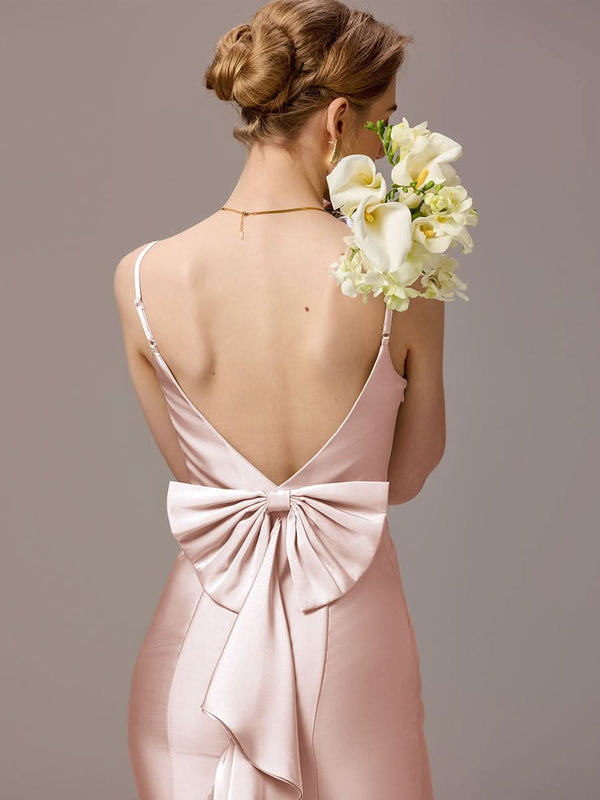 Mermaid Bow Stretch Satin Maxi Bridesmaid Dress