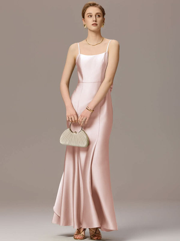 Mermaid Bow Stretch Satin Maxi Bridesmaid Dress