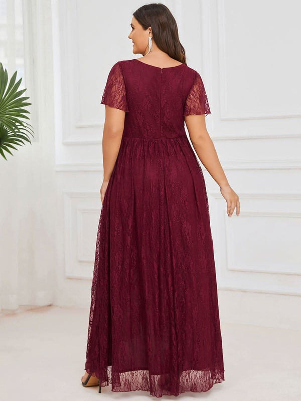 ever ELISE|Pleated V-Neck Short Sleeve Ruffled Lace Formal Mother of the Bride Dress