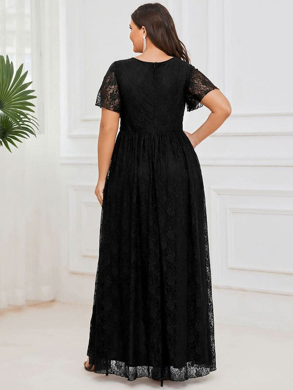 ever ELISE|Pleated V-Neck Short Sleeve Ruffled Lace Formal Mother of the Bride Dress