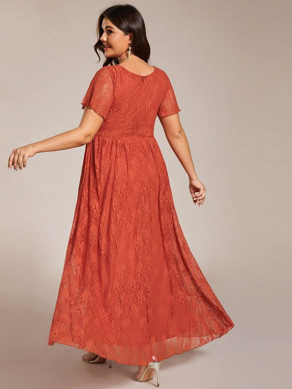 ever ELISE|Pleated V-Neck Short Sleeve Ruffled Lace Formal Mother of the Bride Dress