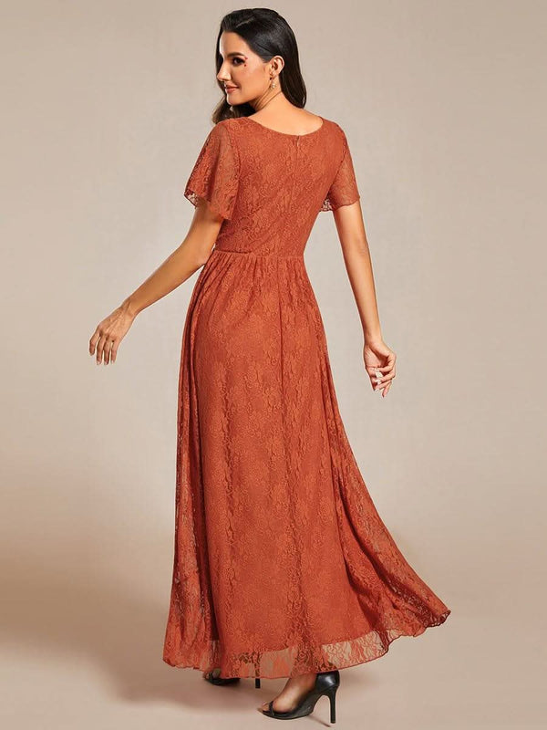 ever ELISE|Pleated V-Neck Short Sleeve Ruffled Lace Formal Mother of the Bride Dress
