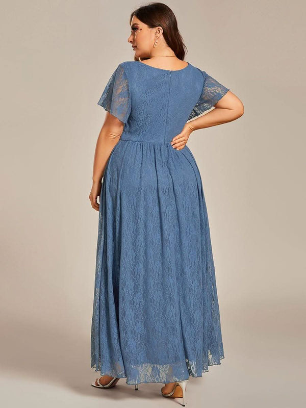 ever ELISE|Pleated V-Neck Short Sleeve Ruffled Lace Formal Mother of the Bride Dress