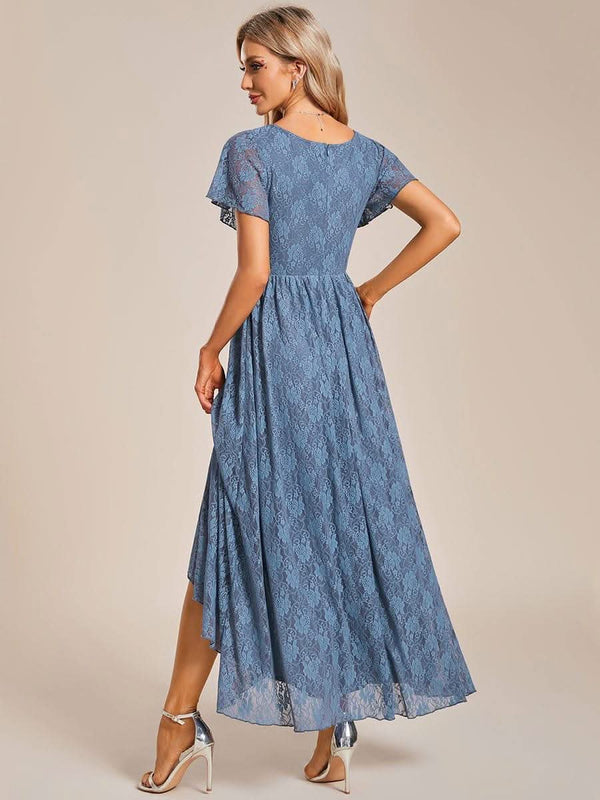ever ELISE|Pleated V-Neck Short Sleeve Ruffled Lace Formal Mother of the Bride Dress