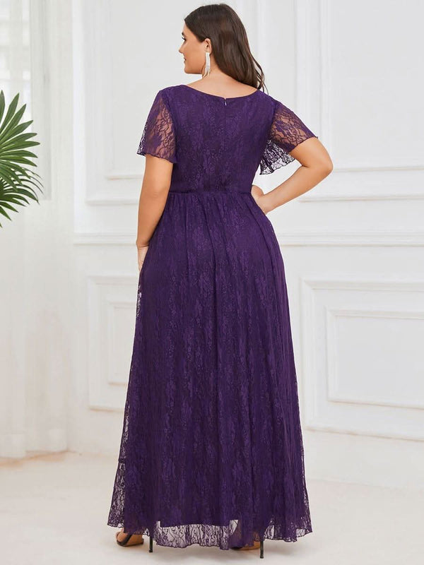 ever ELISE|Pleated V-Neck Short Sleeve Ruffled Lace Formal Mother of the Bride Dress