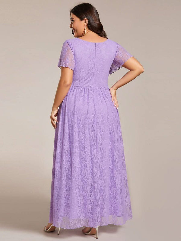 ever ELISE|Pleated V-Neck Short Sleeve Ruffled Lace Formal Mother of the Bride Dress