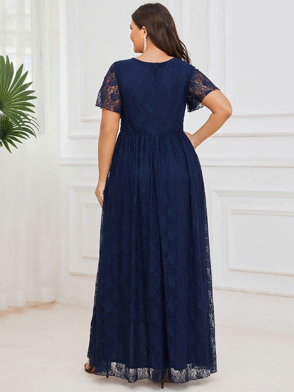 ever ELISE|Pleated V-Neck Short Sleeve Ruffled Lace Formal Mother of the Bride Dress