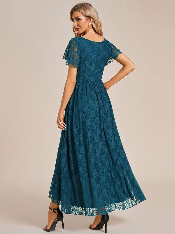 ever ELISE|Pleated V-Neck Short Sleeve Ruffled Lace Formal Mother of the Bride Dress