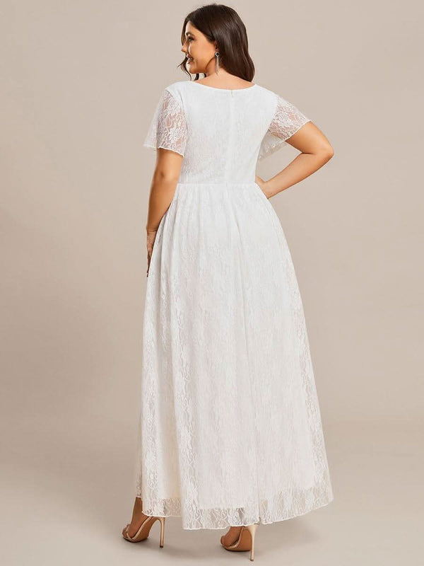 ever ELISE|Pleated V-Neck Short Sleeve Ruffled Lace Formal Mother of the Bride Dress