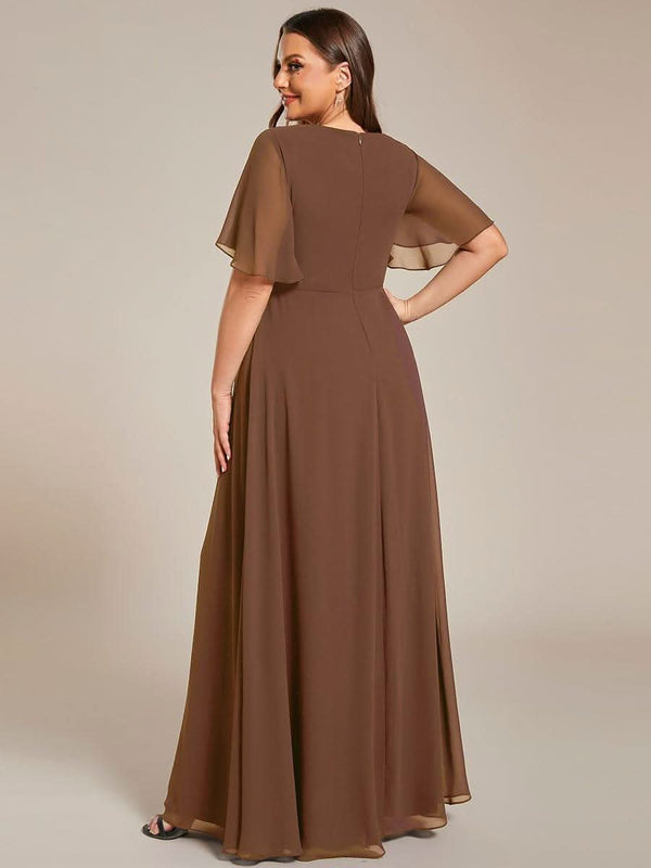 ever IVYROSE|Ruffles Sleeve A-Line Chiffon Waist Applique Maxi Mother of the Bride Dress