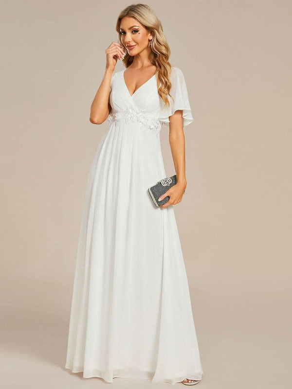 ever IVYROSE|Ruffles Sleeve A-Line Chiffon Waist Applique Maxi Mother of the Bride Dress
