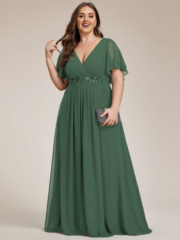 ever IVYROSE|Ruffles Sleeve A-Line Chiffon Waist Applique Maxi Mother of the Bride Dress