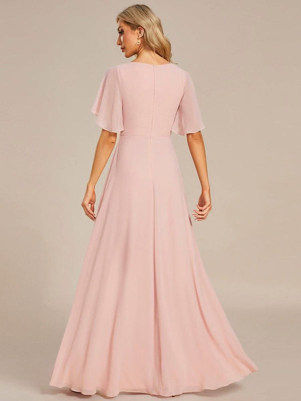 ever IVYROSE|Ruffles Sleeve A-Line Chiffon Waist Applique Maxi Mother of the Bride Dress