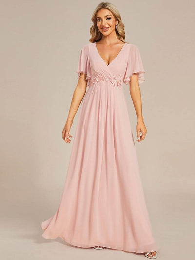 ever IVYROSE|Ruffles Sleeve A-Line Chiffon Waist Applique Maxi Mother of the Bride Dress