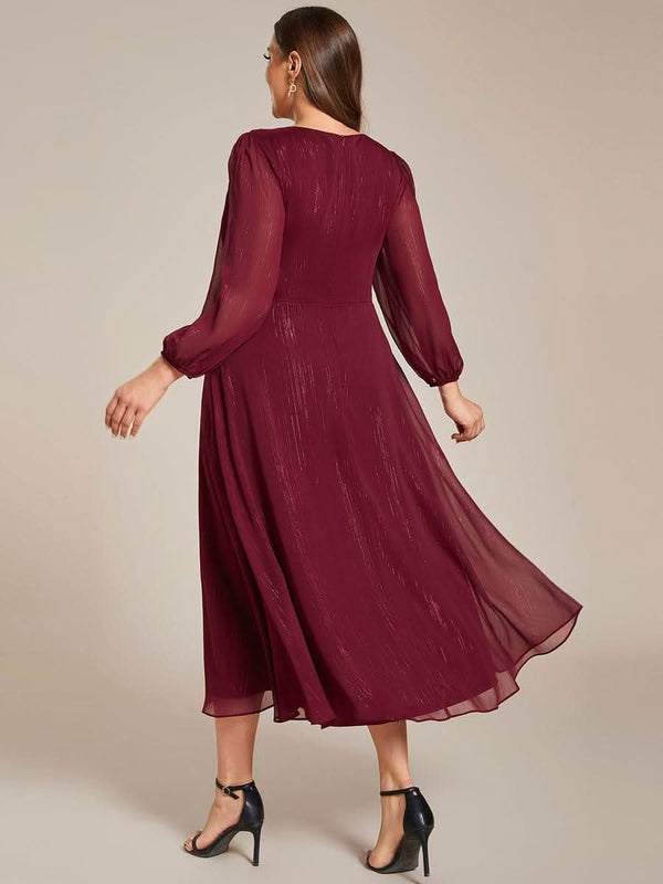 ever EMBER|Glitter Twist Knot See-Through Long Sleeve Wedding Guest Dress