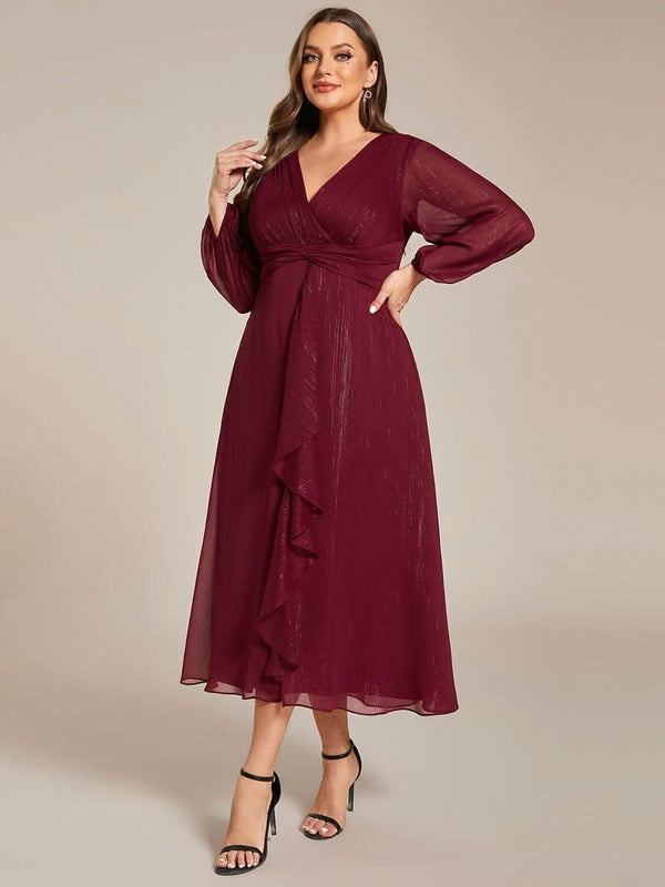 ever EMBER|Glitter Twist Knot See-Through Long Sleeve Wedding Guest Dress