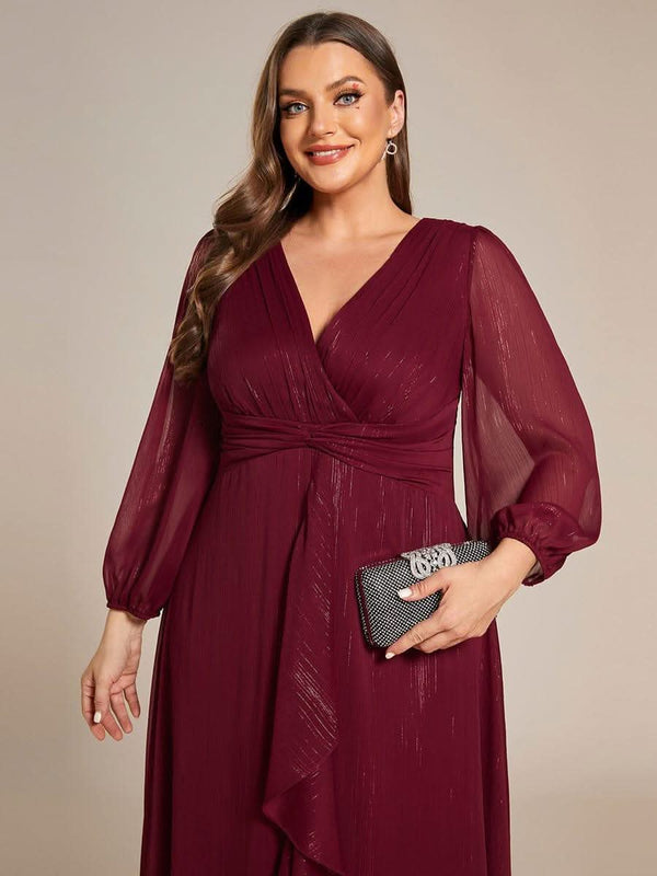 ever EMBER|Glitter Twist Knot See-Through Long Sleeve Wedding Guest Dress