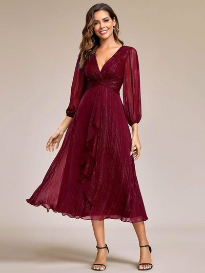 ever EMBER|Glitter Twist Knot See-Through Long Sleeve Wedding Guest Dress