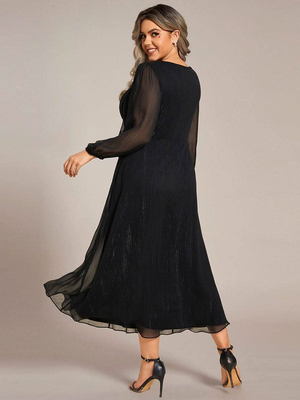 ever EMBER|Glitter Twist Knot See-Through Long Sleeve Wedding Guest Dress