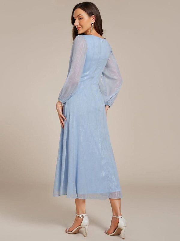ever EMBER|Glitter Twist Knot See-Through Long Sleeve Wedding Guest Dress