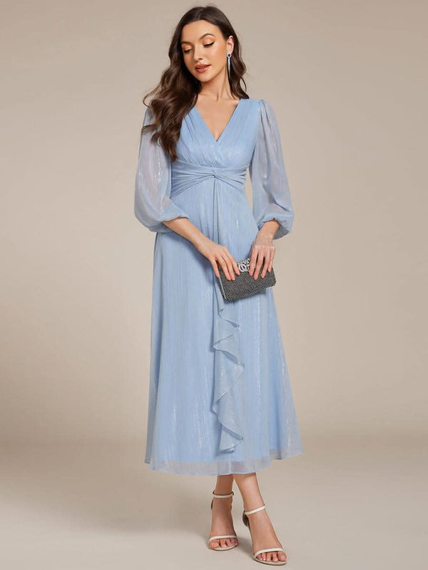 ever EMBER|Glitter Twist Knot See-Through Long Sleeve Wedding Guest Dress
