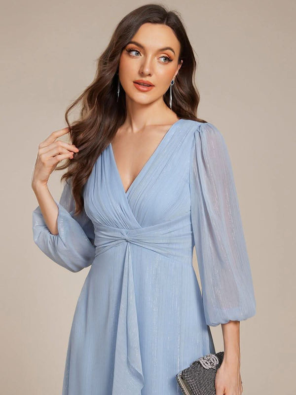 ever EMBER|Glitter Twist Knot See-Through Long Sleeve Wedding Guest Dress