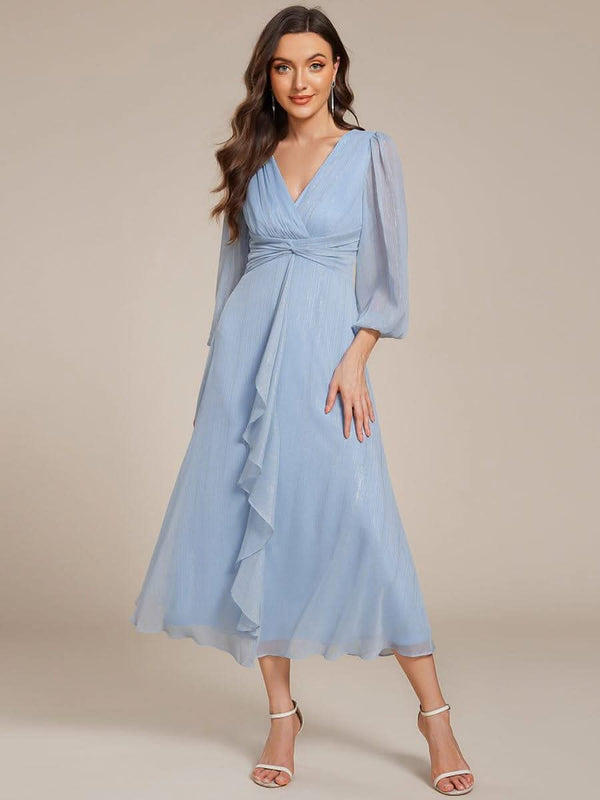 ever EMBER|Glitter Twist Knot See-Through Long Sleeve Wedding Guest Dress