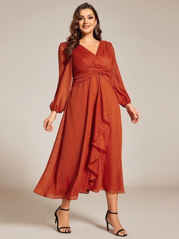 ever EMBER|Glitter Twist Knot See-Through Long Sleeve Wedding Guest Dress