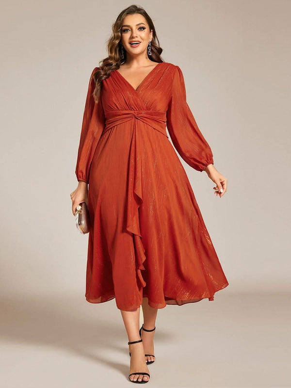 ever EMBER|Glitter Twist Knot See-Through Long Sleeve Wedding Guest Dress