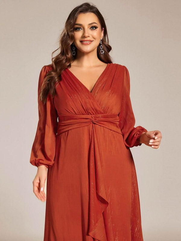 ever EMBER|Glitter Twist Knot See-Through Long Sleeve Wedding Guest Dress